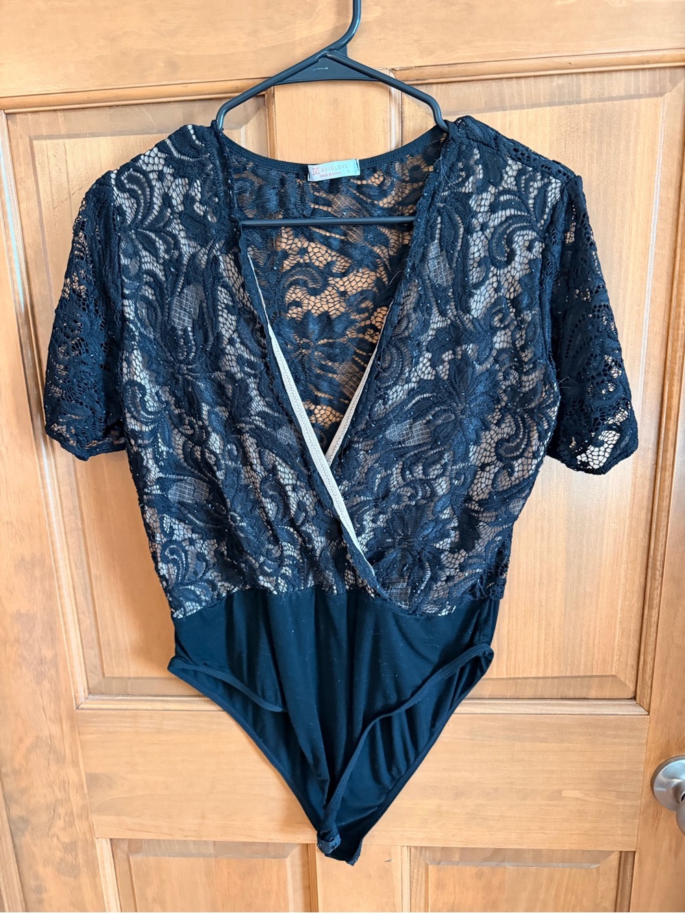 Lace Surplice Black Bodysuit Top